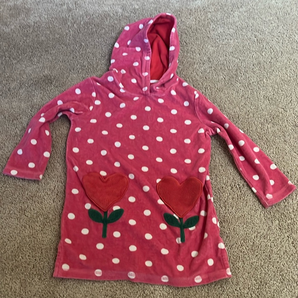 MINI BODEN 6/7 polka dot heart pocket - Terry Towel Swim Dress Hoodie GUC